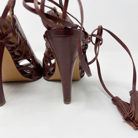 Banana Republic Womens 6.5 Brown Leather Deborah Lace Up Heels Cognac Gladiator - Picture 10 of 12